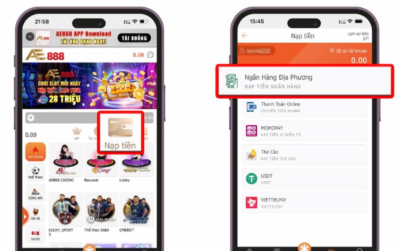 Nạp tiền AE888 dễ dàng cho anh em tham khảo